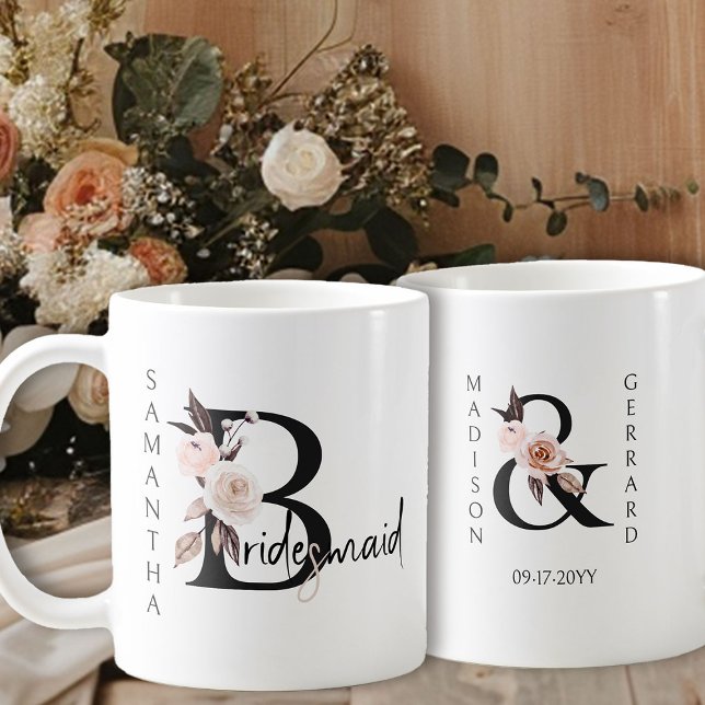 Boho blommig brudtjej kaffemugg (Bridal party gift to personalize for your Bridesmaid)
