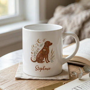 Boho Blommig Celestial Hund Grafisk Espressomugg