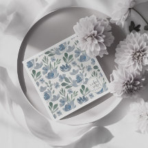 Boho Blommig Dammblå Mönster Bröllop