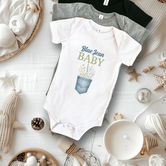 Boho Blommig Denim Fickblå Jean Baby Shower T Shirt (Skapare uppladdad)