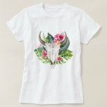 Boho blommig dödskalle Teal Tropisk öparadis  T Shirt<br><div class="desc">Anpassa med valfri text</div>