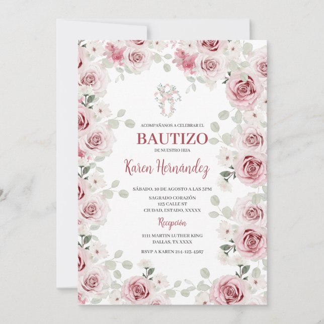 Boho blommig dopspanior invitering inbjudningar (Framsida)