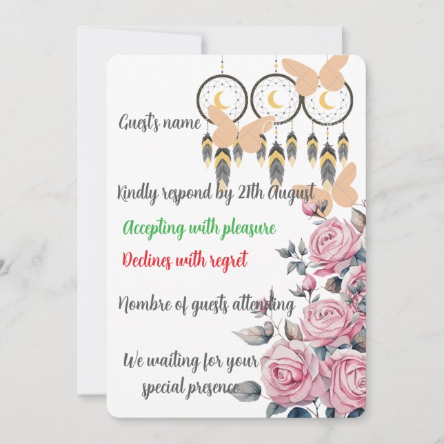 Boho Blommig Drömfångare Bröllop RSVP-kort (Framsida)