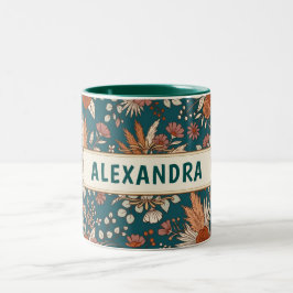 Boho Blommig Elegant Jordnära Anpassat Namn Presen Två-Tonad Mugg