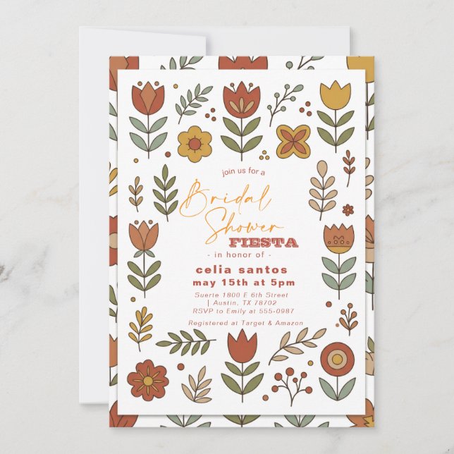 Boho Blommig Fiesta Bröllopsdusch-inbjudan Inbjudningar (Framsida)