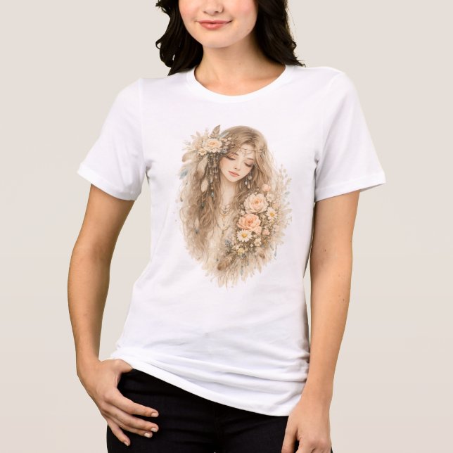Boho Blommig Flicka T Shirt (Framsida)