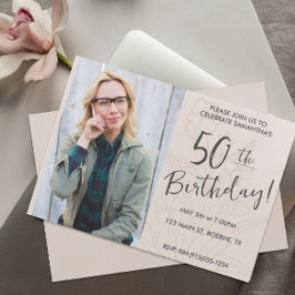 Boho blommig foto 50-årsdag inbjudningar