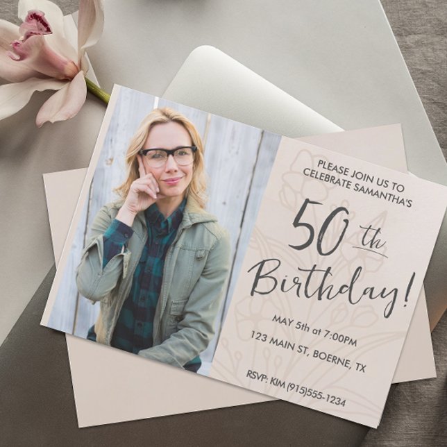 Boho blommig foto 50-årsdag inbjudningar (50th Birthday Photo Invitation)