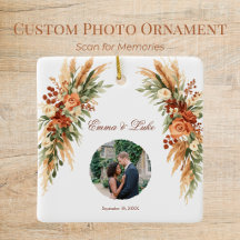 Boho Blommig Foto QR-kod Ornament | Personlig