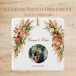 Boho Blommig Foto QR-kod Ornament | Personlig