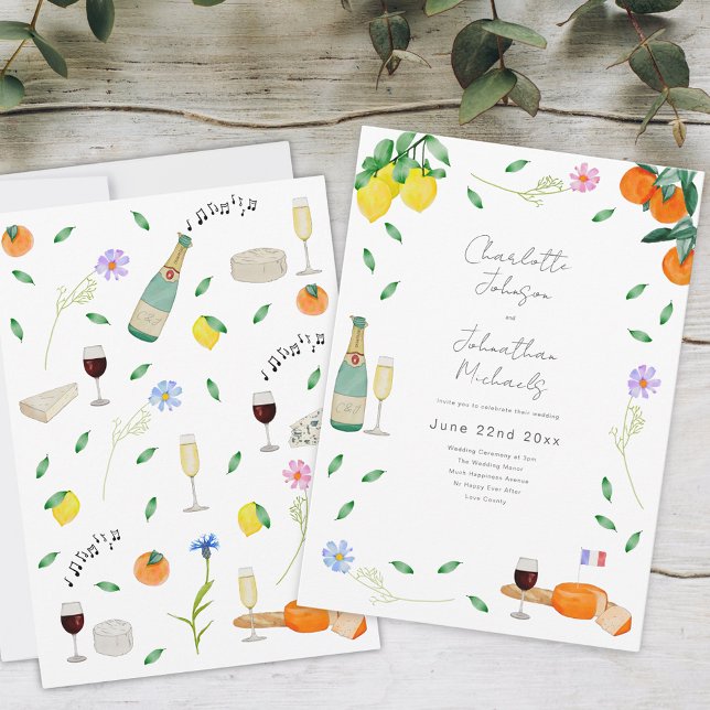 Boho Blommig Fransk Vin och Ost Inbjudningar (Boho chic summer wedding whimsical floral wind and cheese french theme)