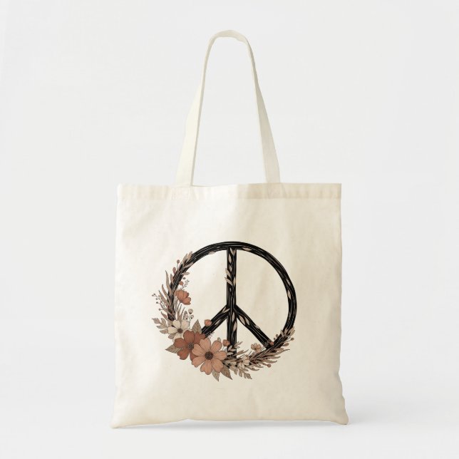 Boho Blommig Fredstecken – Jordnära Väggkonst & To Tygkasse (Framsidan)