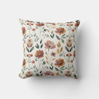 Boho Blommig Geometri – Jordnära Vildblommamönster Kudde