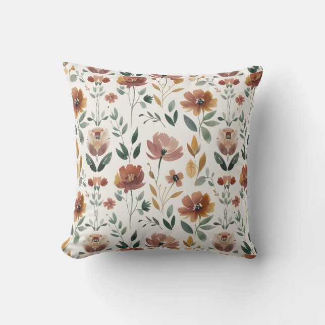 Boho Blommig Geometri – Jordnära Vildblommamönster Kudde (Framsida)