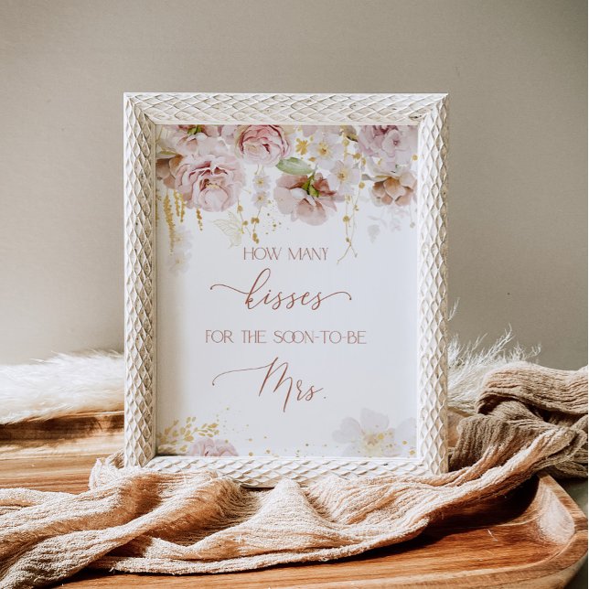 Boho blommig gissa hur många kyssar bröllopsdusch poster (Skapare uppladdad)