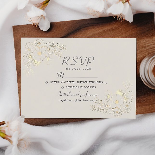 Boho Blommig Guld Bröllops RSVP-kort OSA Kort (Skapare uppladdad)