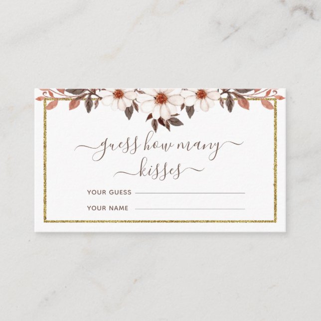 Boho Blommig Guld Ram Hur Många Kyssar Bröllopsspe Tilläggskort (Framsida)