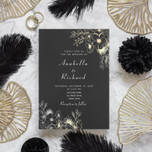 Boho Blommig Guld Svart och Vitt Bröllop