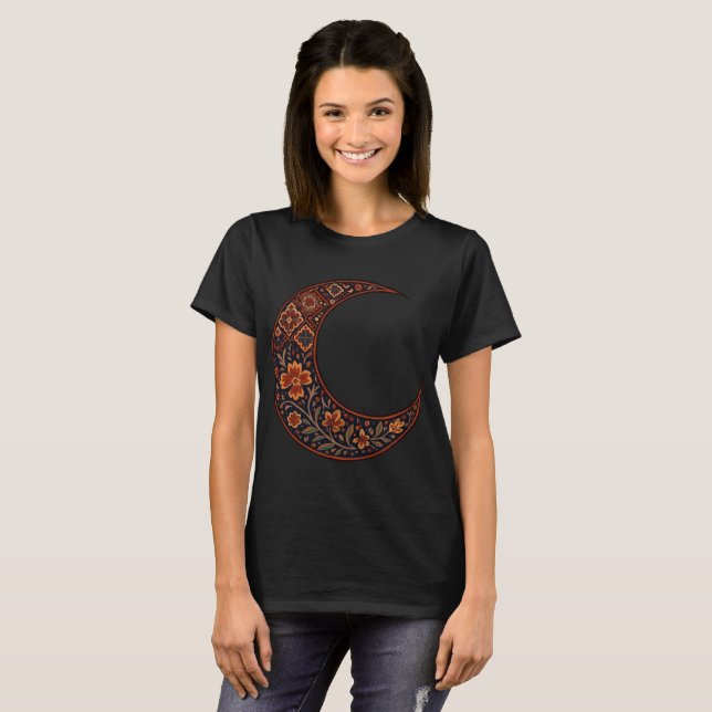 Boho Blommig Halvmåne T Shirt (Hel framsida)