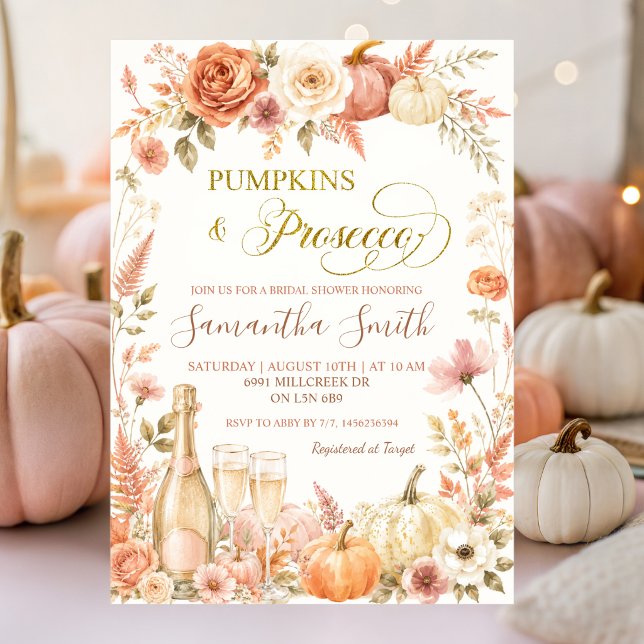 Boho Blommig Höst Pumpa och Prosecco Bröllop Inbjudningar (Skapare uppladdad)