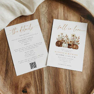 Boho Blommig Höst QR-kod Allt-i-ett Bröllop Inbjudningar