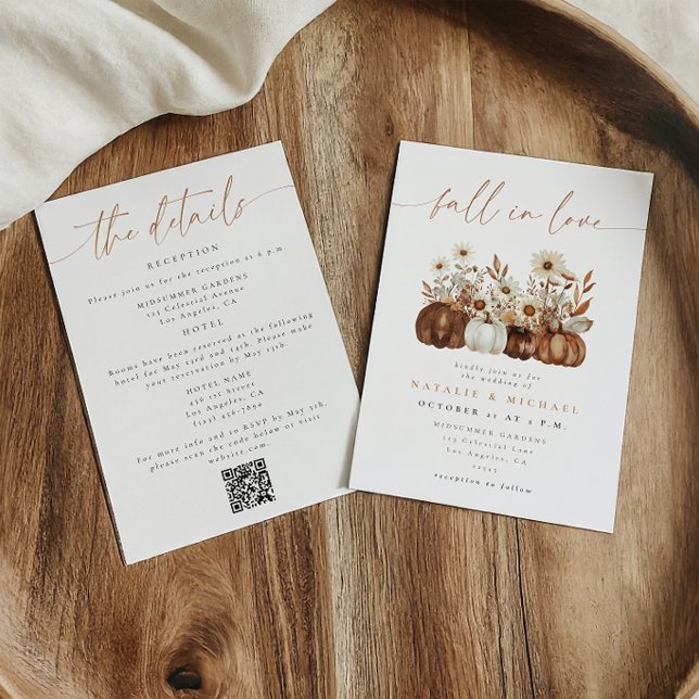 Boho Blommig Höst QR-kod Allt-i-ett Bröllop Inbjudningar (Skapare uppladdad)