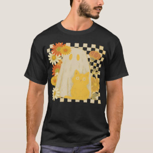 Boho blommig höst spöke och svart katt Halloween F T Shirt