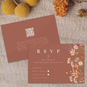 Boho Blommig Höst Terrakotta Beige Qr Kod Bröllop OSA Kort