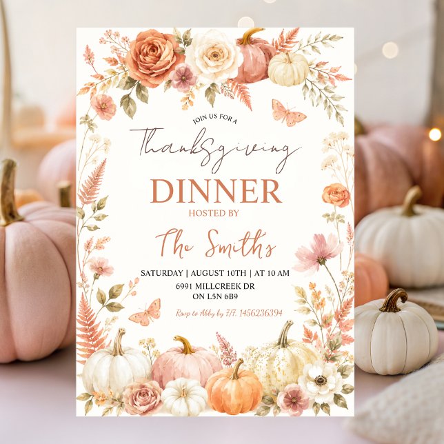 Boho Blommig Höst Thanksgiving Middagsinbjudan Inbjudningar (Skapare uppladdad)