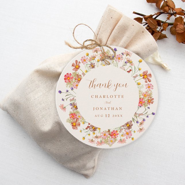 Boho Blommig Höstbröllop Tack Gåvor Etiketter (Boho rustic floral fall thank you wedding favor tag beige Watercolor wildflowers elegant modern)