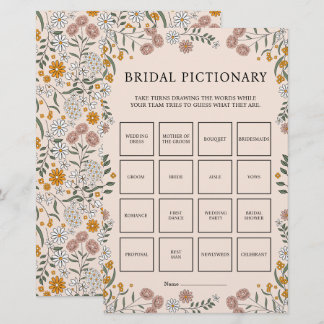Boho Blommig Jord Botanisk Bröllops Pictionary Lek