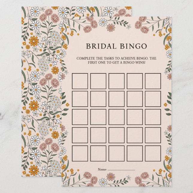 Boho Blommig Jord Botanisk Bröllopsbingo Spelkort (Fram/baksida)