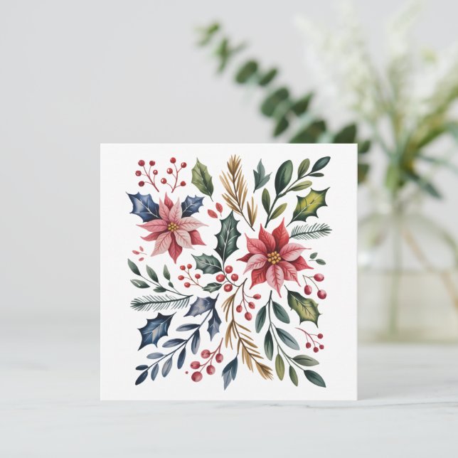 Boho Blommig Jul Högtid Vinter Söt Högtid  Julkort (Stående Fram)