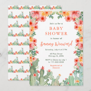 Boho Blommig Kaktus Baby Shower Inbjudningar