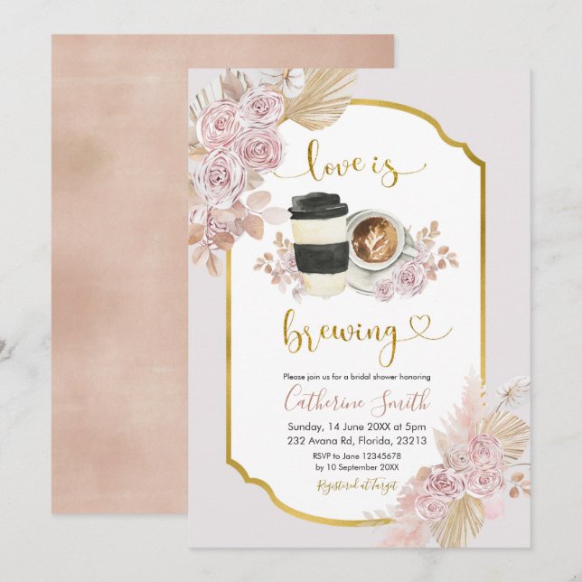 Boho Blommig Kärlek Bryggs Kaffe Inbjudan (Fram/baksida)