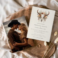 Boho Blommig Ko Skalle Västerländsk Foto Bröllop 