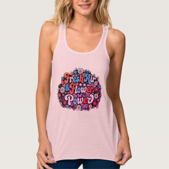 Boho Blommig Kraft Grafik Linne Med Racerback (Framsida)
