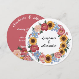 Boho Blommig Krans Bröllop Inbjudningar