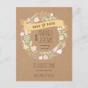 Boho Blommig Krans Pastell Rustik Spara Datum Meddelande Vykort