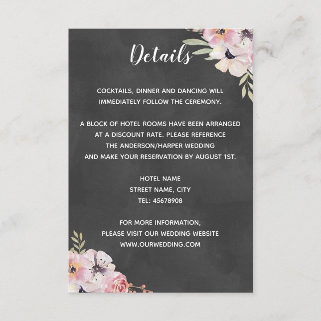Boho Blommig Kritbräda Bröllopsdetaljkort Tilläggskort (Framsida)