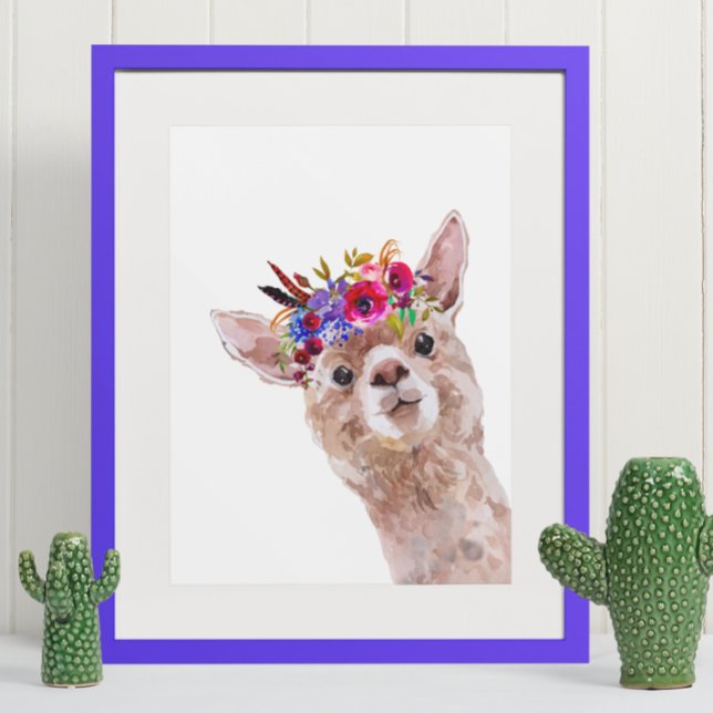 Boho Blommig Lama Alpaca Barnkammare Poster (Skapare uppladdad)