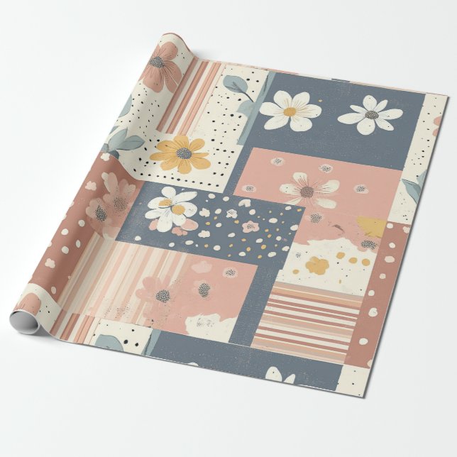 Boho blommig lappverk i terrakotta och salvia presentpapper (Utrullad)
