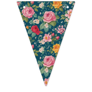 Boho blommig lappverksmönster med flera blommor vimplar