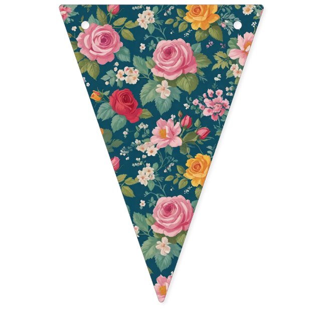 Boho blommig lappverksmönster med flera blommor vimplar (Tionde flaggan)