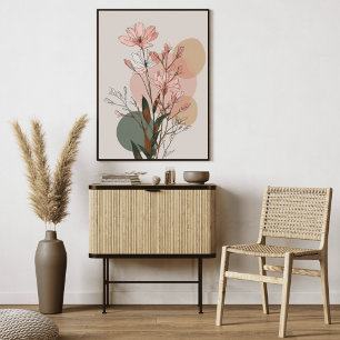 Boho Blommig Linje Konst Neutral Botanisk Abstra Canvastryck