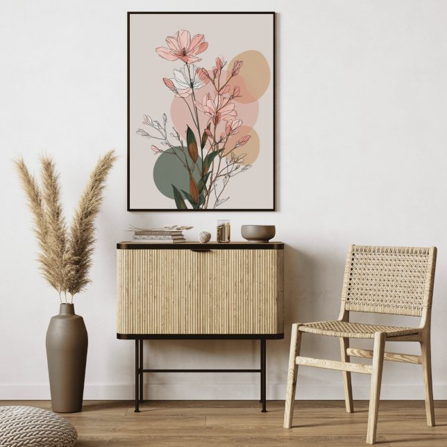 Boho Blommig Linje Konst | Neutral Botanisk Abstra Canvastryck (Skapare uppladdad)