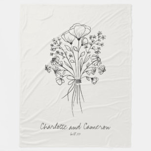 Boho blommig linjeteckning personlig Cloud White Fleecefilt