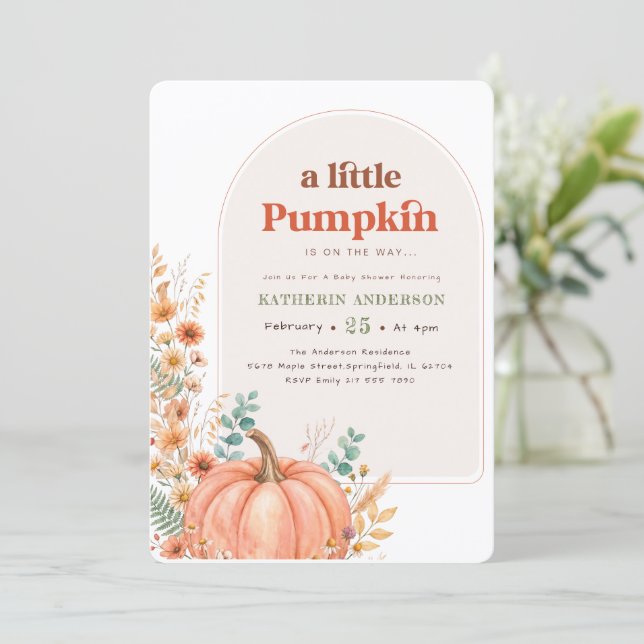Boho Blommig Liten Pumpa Bebis Shower Inbjudningar (Stående Fram)