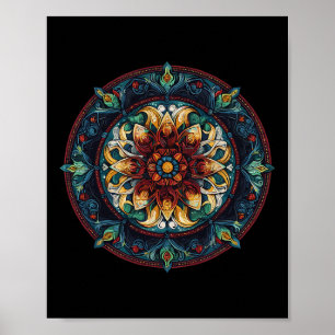 Boho Blommig Lotus Mystisk Cirkel Mandala Mönster Poster