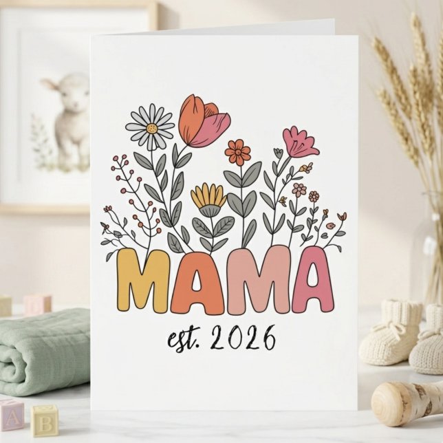 Boho Blommig Mamma Är År Vildblomma Bokstäver Kort (Skapare uppladdad)